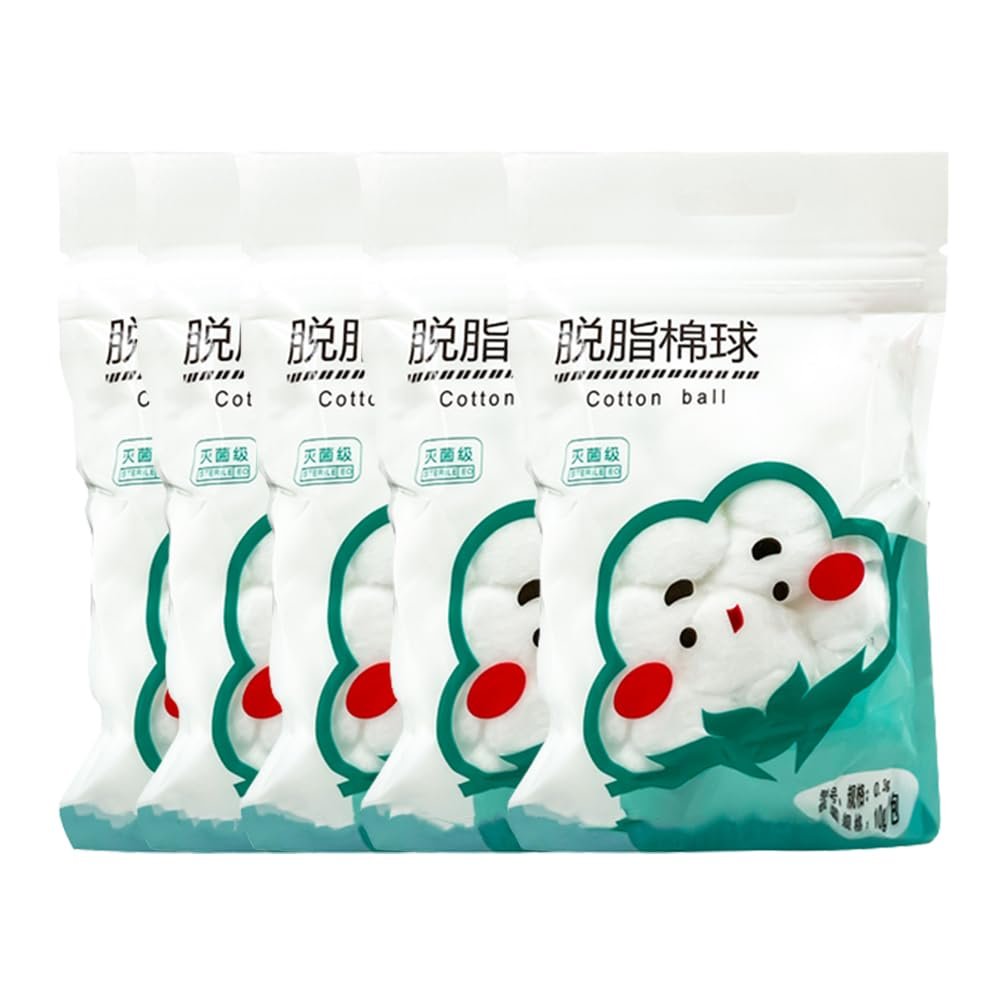Cotton Ball Bag 0.3/10g Wound & Care Cotton Balls Large Size for Makeup Disposable Cotton Balls for Sensitive Skin - 5 Pack
