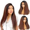 1B/30 Ombre Color Kinky Straight Hair Wig with Curly Baby Hair HD Transparent 13X6 Lace Front Wigs Human Hair 4C kinky Edges Human Hair Yaki Straight Wigs 150% Density Brazilian Hair Wig view 1