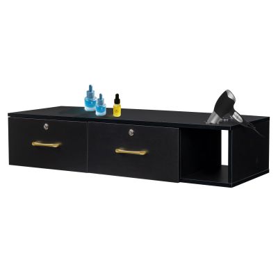 Winado Wall Mount Styling Barber Station for Hair Stylist, Beauty Salon Spa Equipment, Salon Cabinet Station with Locked Storage Drawer, 3 Hair Dryer Holders, Black