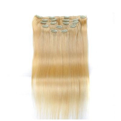 Clips In Hair 7Pcs Human Hair Extensions Brazilian Straight Brown Color Remy Hair Extension #613 14inches#>=35%