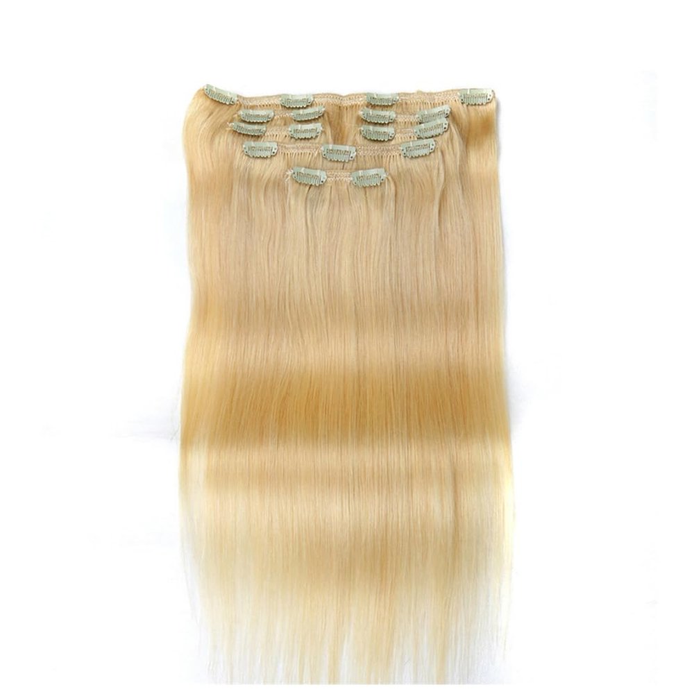 Clips In Hair 7Pcs Human Hair Extensions Brazilian Straight Brown Color Remy Hair Extension #613 14inches#>=35%