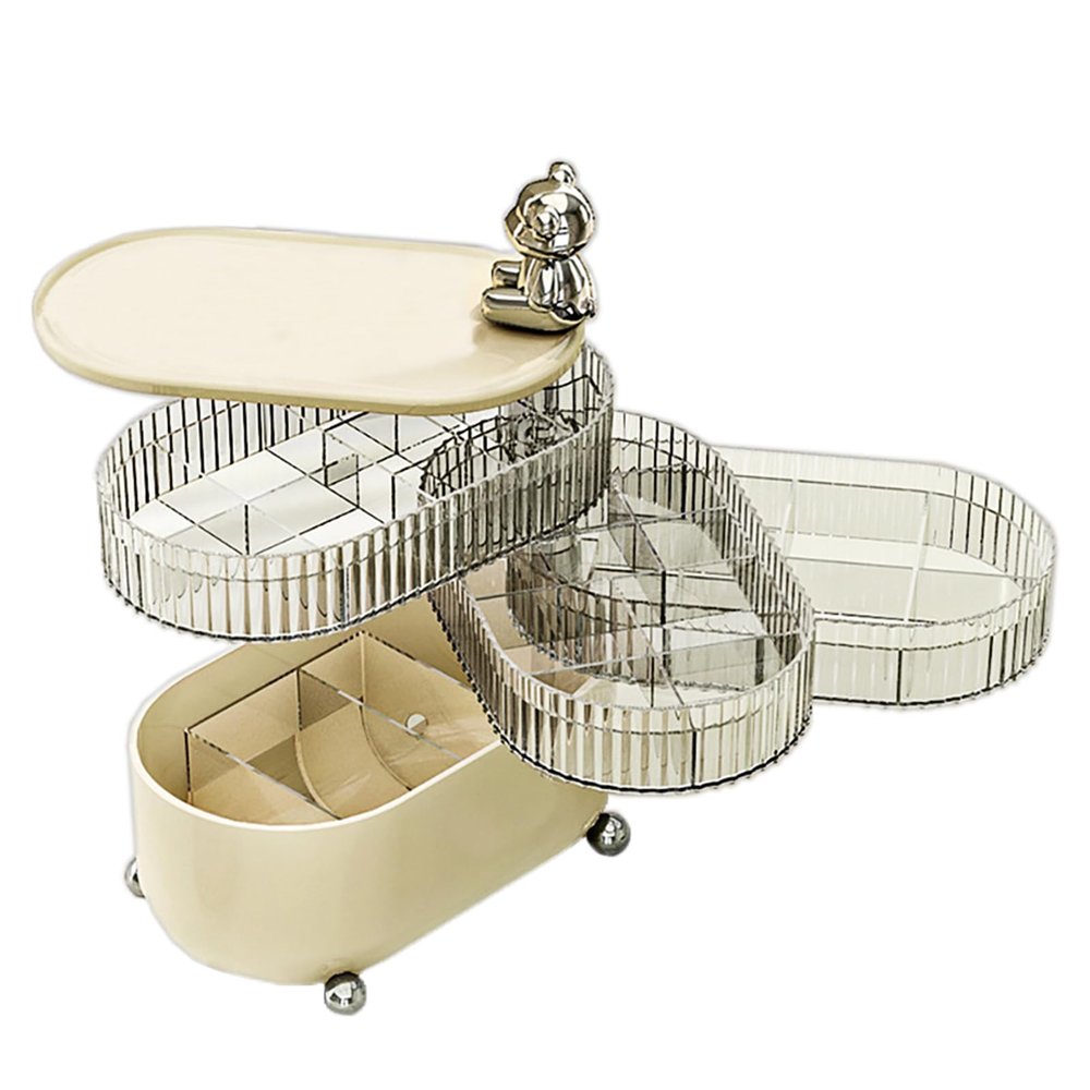 360 Degree Rotating Makeup Organizerand Storage,Cosmetic Display Cases for Bathroom Desk and Dresser Vanity Countertop Make Up Shelf Holder Gift for Women Girls (4 Tier, Beige)