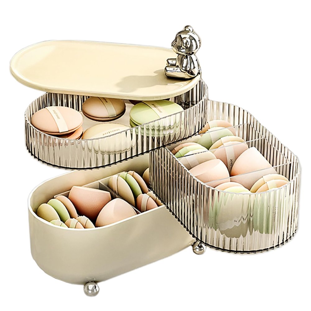 360 Degree Rotating Makeup Organizerand Storage,Cosmetic Display Cases for Bathroom Desk and Dresser Vanity Countertop Make Up Shelf Holder Gift for Women Girls (3 Tier, Beige)