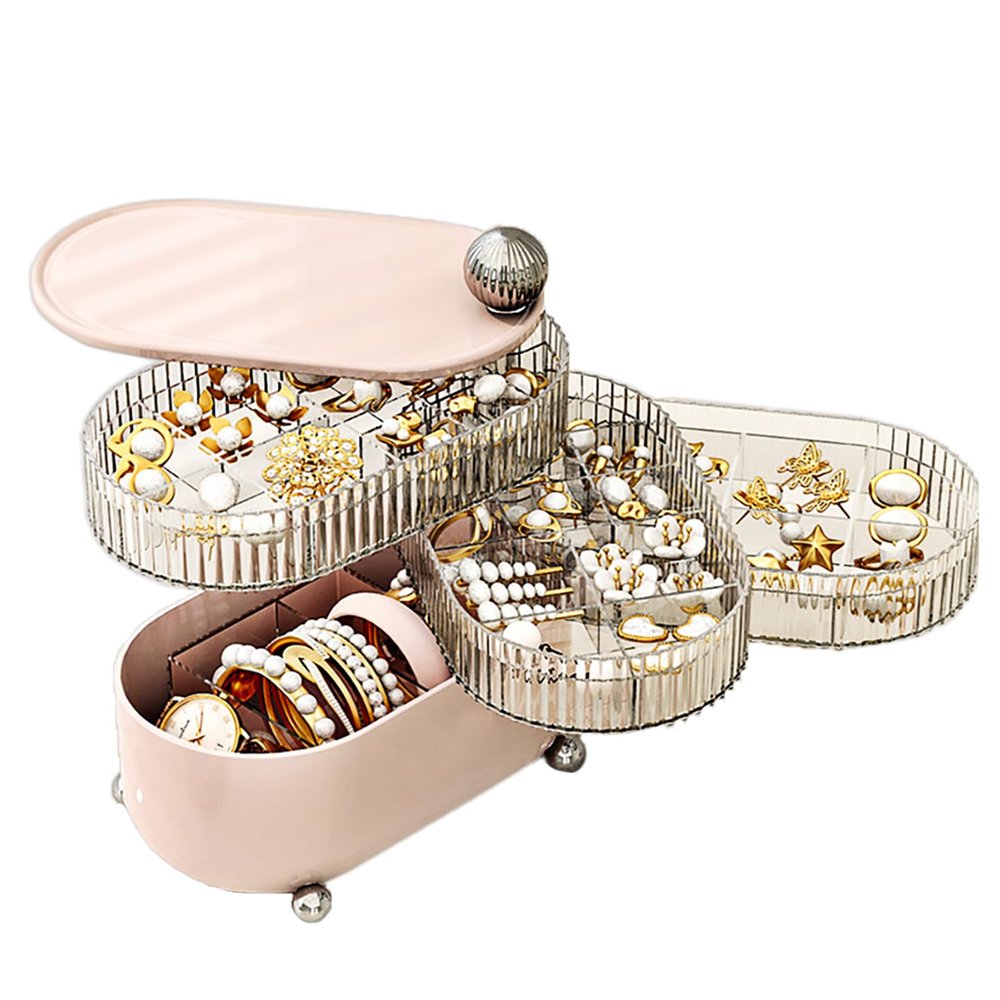 360 Degree Rotating Makeup Organizerand Storage,Cosmetic Display Cases for Bathroom Desk and Dresser Vanity Countertop Make Up Shelf Holder Gift for Women Girls (4 Tier, Pink)