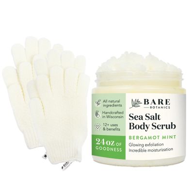 Bare Botanics Exfoliating Shower Gloves + Bergamot Mint Body Salt Scrub