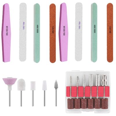 19 pcs Nail Files and Buffer, BOSOIRSOU 100/120/180/600/3000 Grit Double Sided Emery Board Nail File Pedicure Manicure Tool, Electronic Nail File Replacement Head Refills for Home Salon