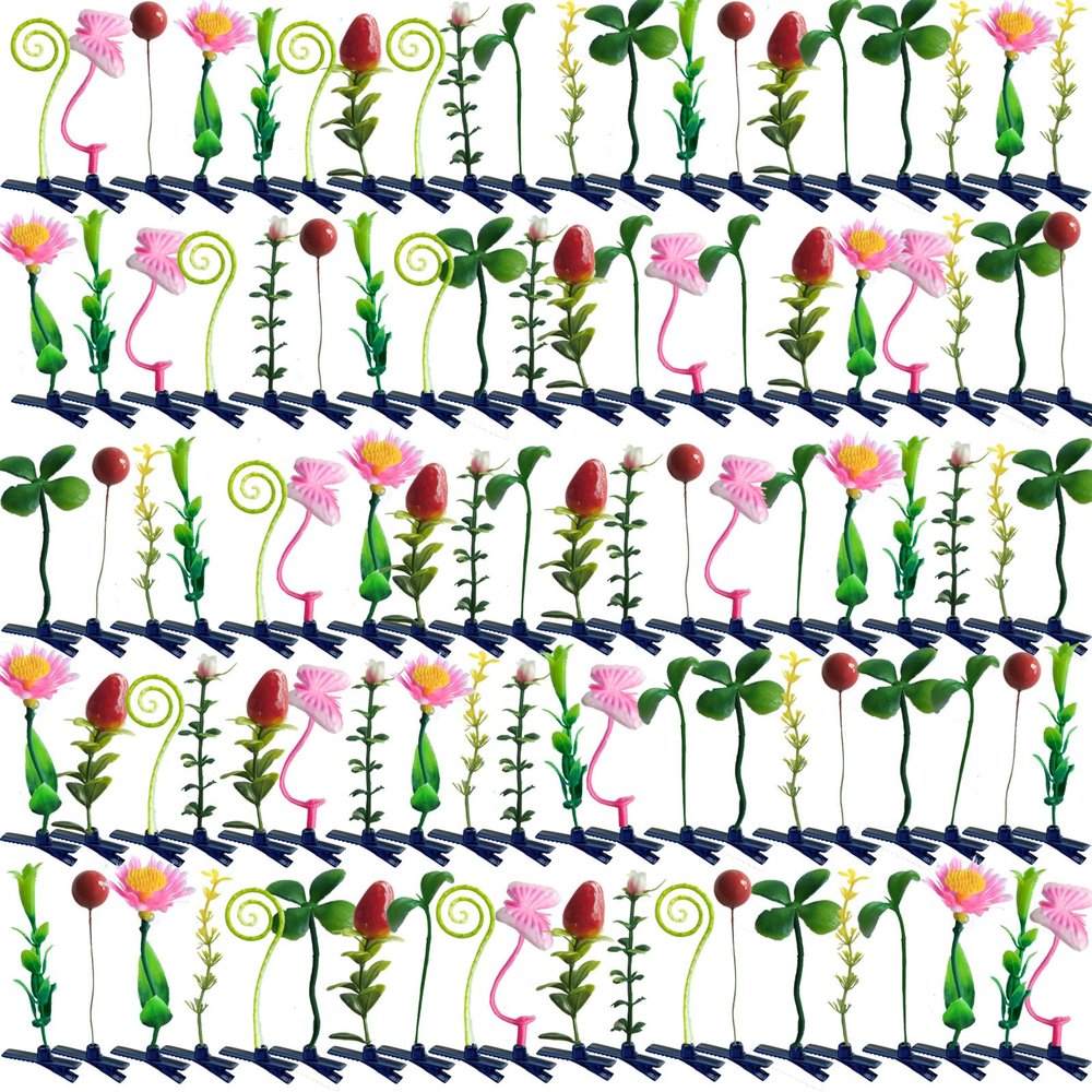 100 pcs Bean Sprout Hair Clip Funny Barrette Headwear Plant Hairpins Mixed Style Little Grass Flower Butterfly Mushroom Hair Accessories for Girls Women Party Scool Home
