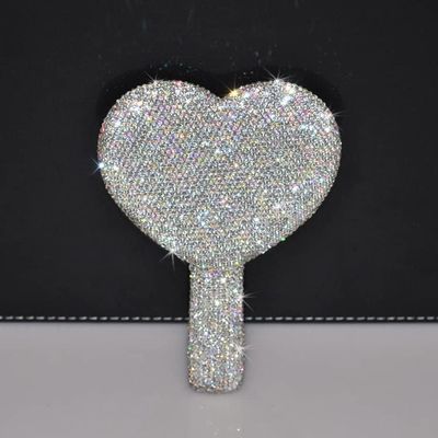 Daofaith Handheld Mirror Heart Shaped Mirror Cosmetic Hand Mirror with Handle, Sparkling Rhinestone Cute Hand Mirror for Women Girls, White