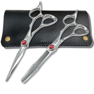 5.5" Professional Hair Shears Set Includes Cutting Scissors and Thinning Shears - VG10 Japanese Stainless Steel - Sharp, Ergonomic, Lightweight - Shihan Shears Red Moon (Hair Shears Set)