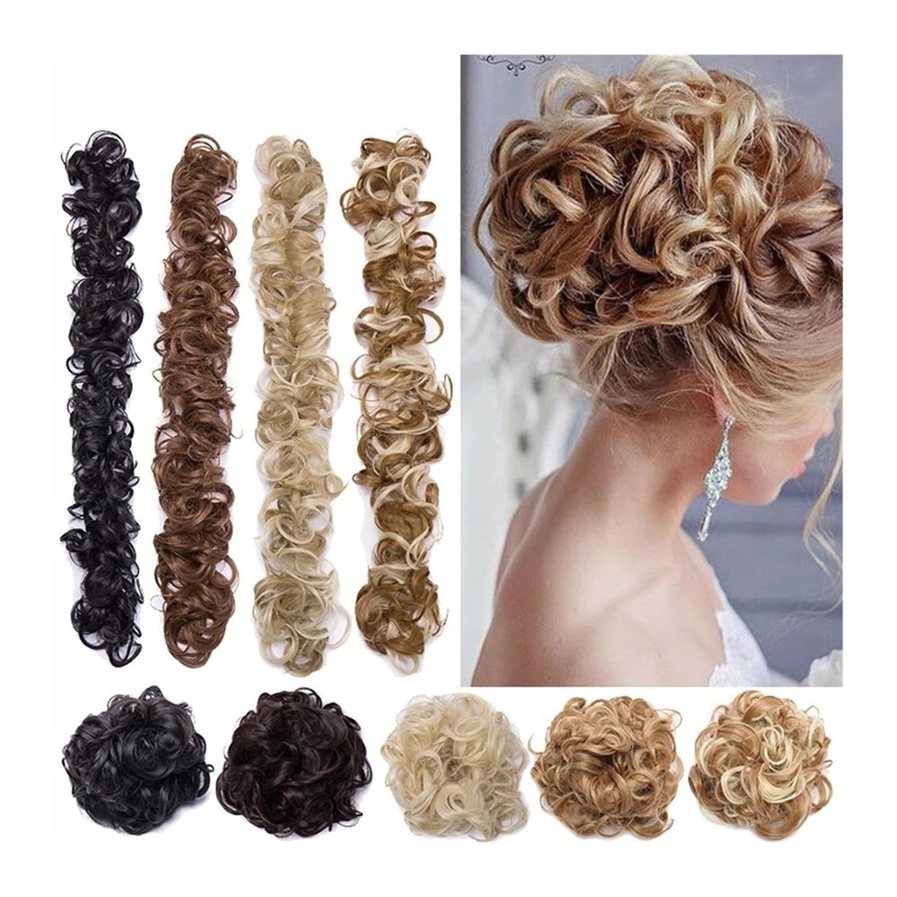 messy bun hair piece Messy Bun Hair Piece 31.4inches Long Tousled Updo Fluffy Hair Bun Ponytail Extensions Wrap Around DIY Curly Long Hairpiece Bridal Hairstyle bun hair pieces for women ( Color : 12H