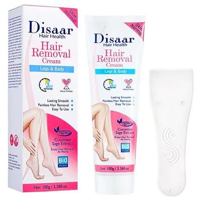 DISAAR BEAUTY Hair Removal Cream Legs Body 5 min Fast-Action Armpits Breasts Arms Bikini Area Vegan All Type Of Skin 100g / 3.38fl.oz (Cucumber Sage Extract - Normal Skin)