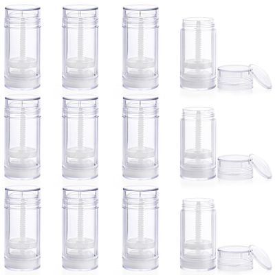 Mirrline 12 Pcs 30ml/1oz Clear Deodorant Containers Refillable Bottom Refilling Round Stick Plastic Twist Up Deodorant Bottles for DIY Chapstick Lip Balm Crayon