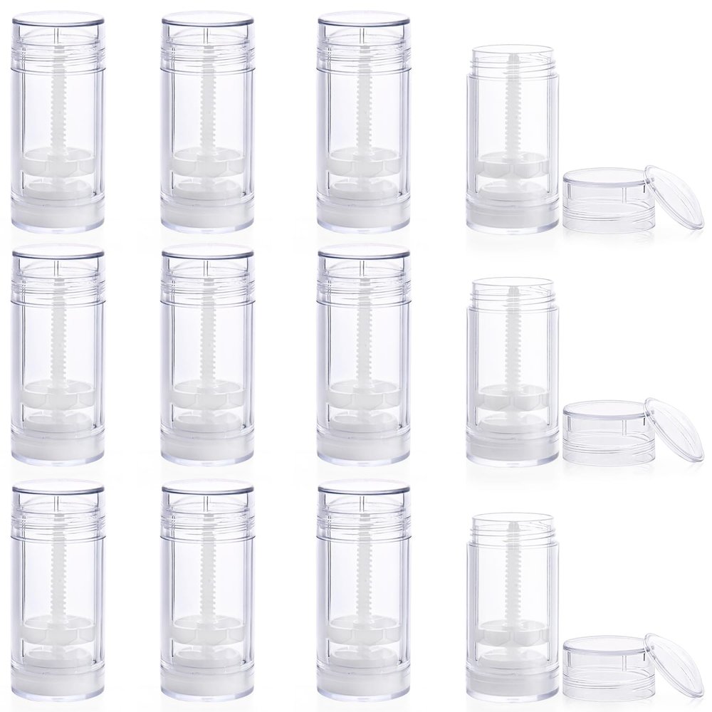 Mirrline 12 Pcs 30ml/1oz Clear Deodorant Containers Refillable Bottom Refilling Round Stick Plastic Twist Up Deodorant Bottles for DIY Chapstick Lip Balm Crayon