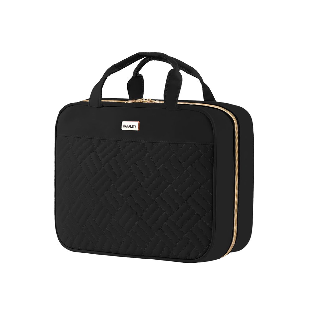 BAFAMYE 8L Travel Toiletry Bag for women - 2.1 GAL Water-resistant Makeup Cosmetic Bag Organizer With Hanging Hook for Travel Accessories Shampoo Full-size Container, Black