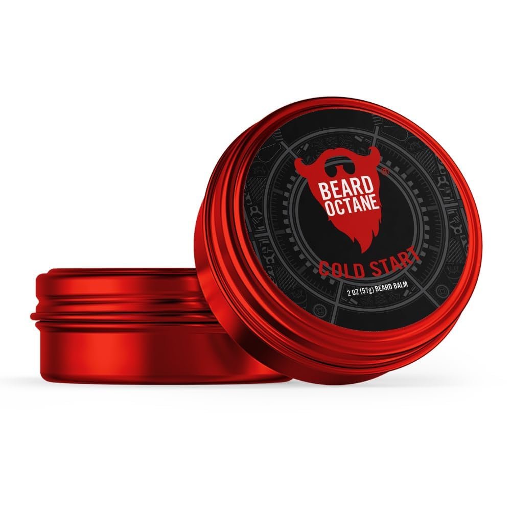 Beard Octane: Cold Start - Natural Beard Balm w/Shea Butter - 2 Oz - Conditions and Styles - Made in USA - Peppermint Tea Tree Essential Oil Scent
