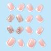 24 Pcs Square Press on Nails Short Fake Nails Pink French Tip Stick on Nails Full Cover Glitters Glue on Nails with Diamond Design False Nails Acrylic Nails for Women Or Girl Manicure view 2