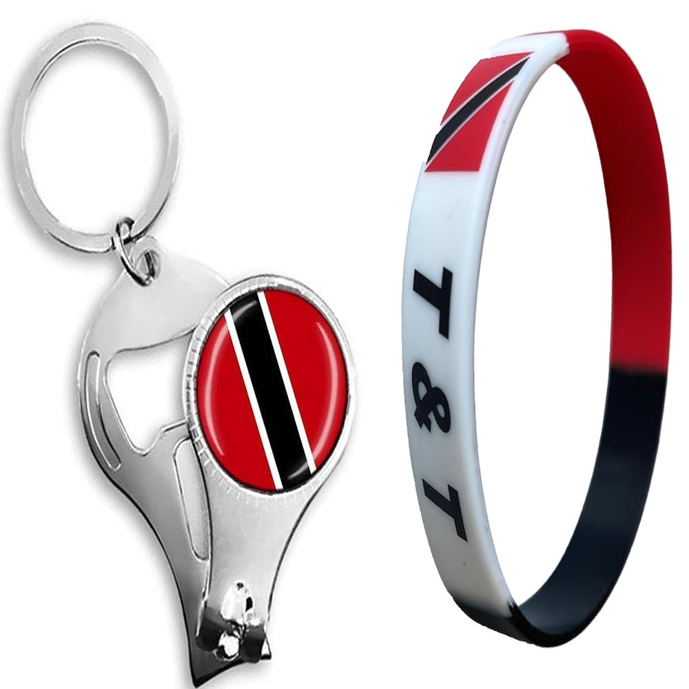2pcs. Trinidad Flag Stainless Steel Nail Clippers Keychain TNT Silicone Bracelet