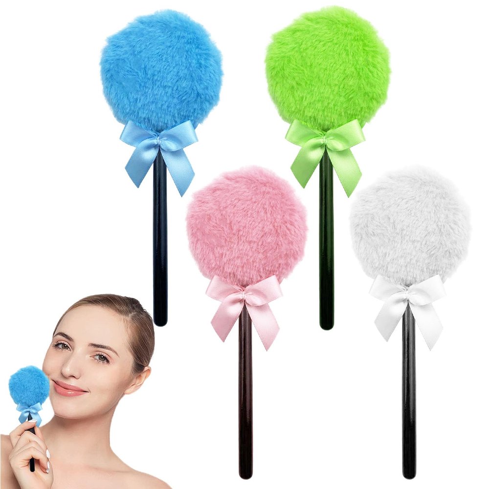 4 PCS Setting Powder Puff, Cotton Candy Puffs Lollipop Makeup Puff Loose Powder Puff Handle