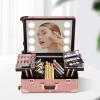 CNCEST Make-Up Case, Rolling Makeup Train Case Salon Cosmetic Trolley W/Led Light Mirror, Pro Make-Up Station, Cover Panel and Easy-to-Clean Extendable Trays, Adjustable Legs, Robust view 2