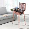 CNCEST Make-Up Case, Rolling Makeup Train Case Salon Cosmetic Trolley W/Led Light Mirror, Pro Make-Up Station, Cover Panel and Easy-to-Clean Extendable Trays, Adjustable Legs, Robust view 4
