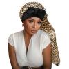 Isshin Beauty Satin Silk Bonnet Hair Cap: Long Bonnets with Elastic Tie Band Adjustable Straps Jumbo Size (Leopard) view 1