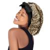 Isshin Beauty Satin Silk Bonnet Hair Cap: Long Bonnets with Elastic Tie Band Adjustable Straps Jumbo Size (Leopard) view 3