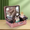 BANLICALI Makeup Case, 2-Tier Make Up Train Case with LED Light and Mirror, Cosmetic Storage Organizer Make-Up Station for Cosmetics Jewelry Rose Gold view 3