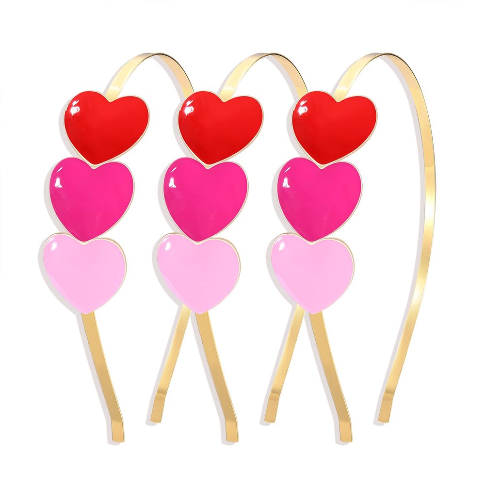 boderier 3 Pack Heart Headband Hot Pink Headbands for Women Holiday Hair Accessories Gift (Red Pink Heart)