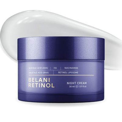 ABERA Belani Retinol Night Cream with Collagen & Hyaluronic Acid  Anti-Wrinkle, Fine Line Smoother, Even Skin Tone, Hydrating Facial Moisturizer for Women (1.01 Fl Oz)