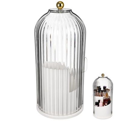 Cabilock Makeup Brush Storage Container Brush Holder Rotatable Makeup Box with Cover Small Organizer Tabletop Storage for Cosmetics