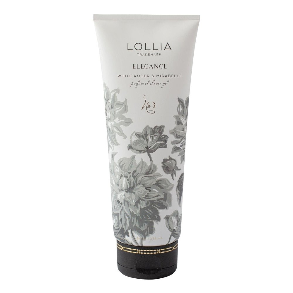 LOLLIA Elegance Shower Gel, 8 fl. oz.  White Amber & Mirabelle  Scented Shower Gel Body Wash, Shea Butter Body Wash, Bath Wash for Women, Beautiful Shower Gel, Moisturizing Body Wash