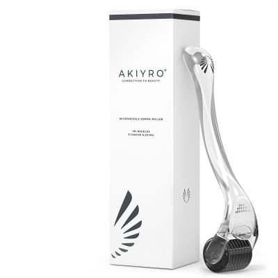 AKIYRO Derma Roller 0.30mm - Microneedle Roller with Storage Case - 192 Micro Needling Dermal Tool for Face, Beard, Scalp & Body - At Home Microneedling Skin Care for Women & Men (Black)