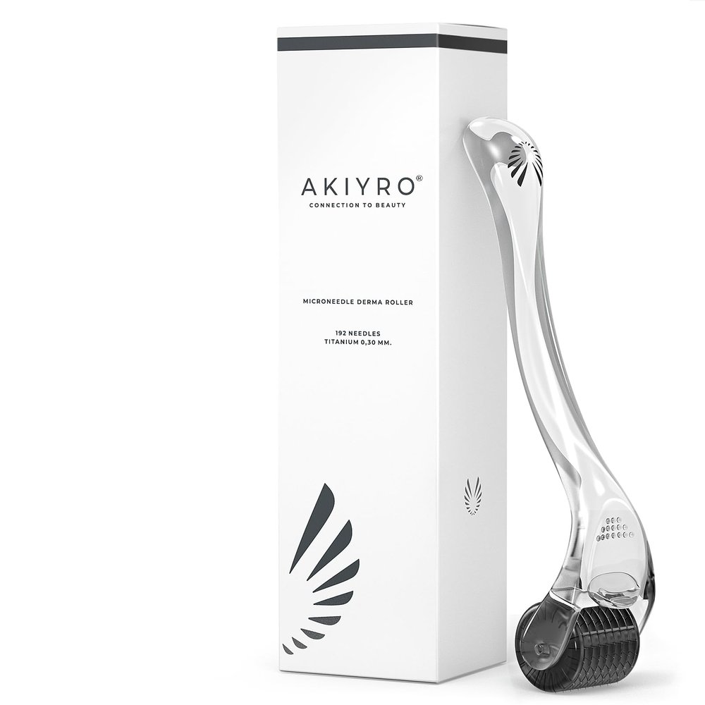 AKIYRO Derma Roller 0.30mm - Microneedle Roller with Storage Case - 192 Micro Needling Dermal Tool for Face, Beard, Scalp & Body - At Home Microneedling Skin Care for Women & Men (Black)