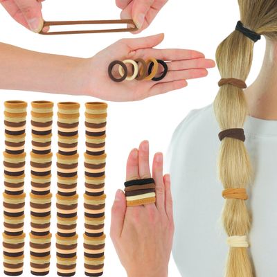 ToBeInStyle 148 Pcs Brown Tone 1.25" Set of Elastic Nylon Seamless Hair Ties and Bands
