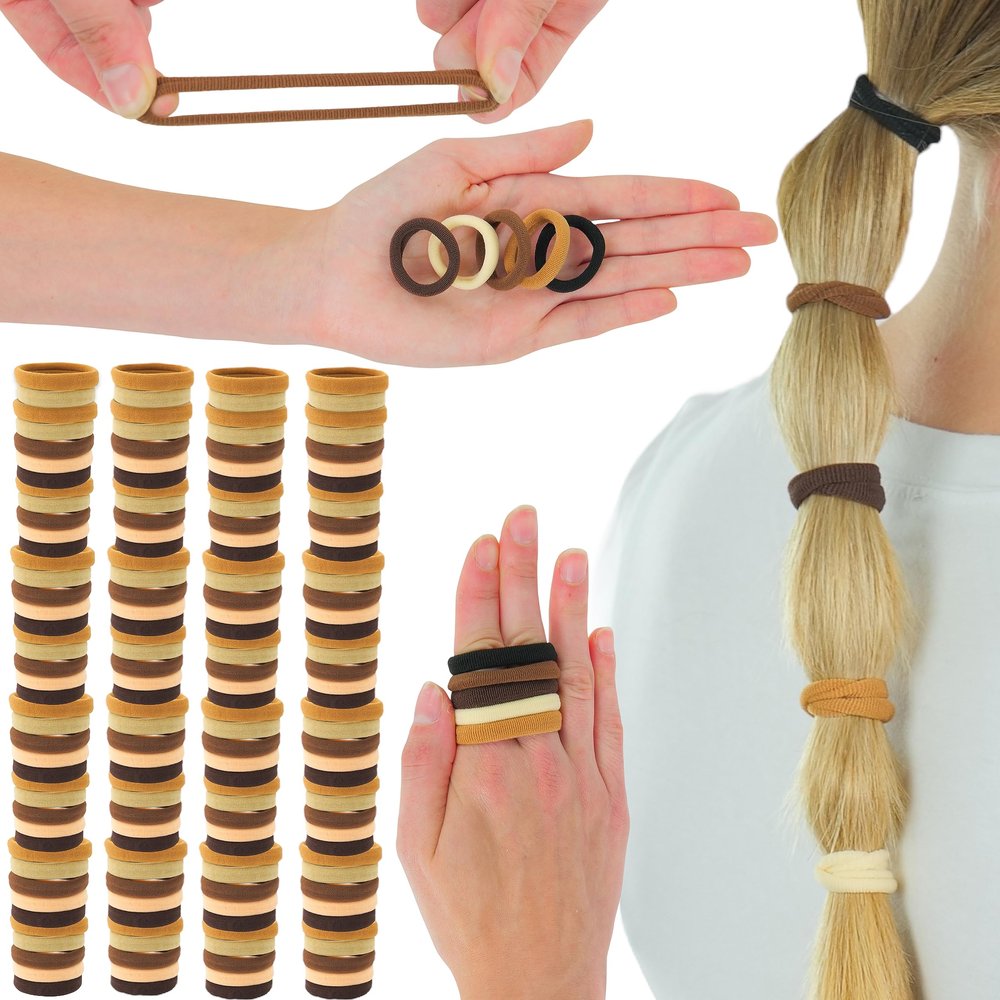 ToBeInStyle 148 Pcs Brown Tone 1.25" Set of Elastic Nylon Seamless Hair Ties and Bands