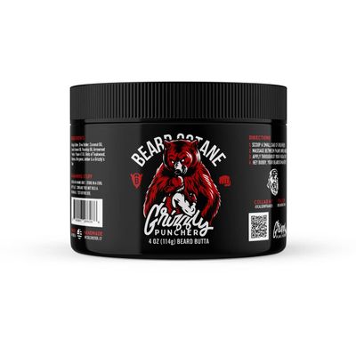 Beard Octane: Grizzly Puncher - Natural Beard Butter w/Shea Butter- 4 Oz - Healthy Softer Beards - Made in USA - Premium Handcrafted Beard Care