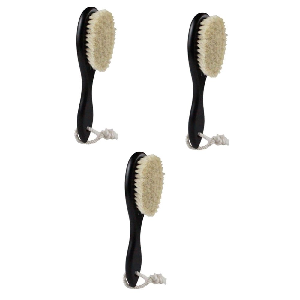 FOMIYES 3pcs Dense Wool Beard Brush Curved Handle for Cleaning Facial Hair and Dark Red for Home and Barber Shop Use