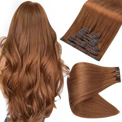 Full Shine Seamless Hair Extensions Clip in Copper Brown Clip in Hair Extensions Brown Seamless Clip ins Straight Brazilian Hair Ease of Use 14 Inch 8 PCS 120 G
