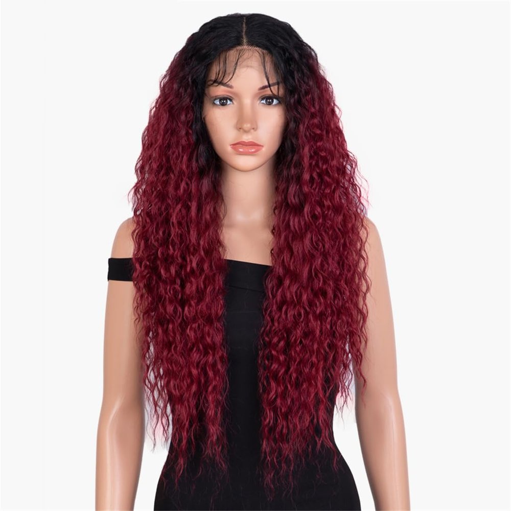 Pulcykp Synthetic Lace Front Wigs Long Kinky Curly Wavy 30 Inch Omber White Burgundy Red Cosplay Wigs For Women TT1B-118 30inches