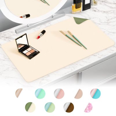 Makeup Mat for Vanity to Protect Desk Top 31.5 x 15.7 in, Dual-Sided Makeup Mat, Easy to Clean Desk Pad - Waterproof and Oilproof Vanity Accessories (Beige and Olive Green)