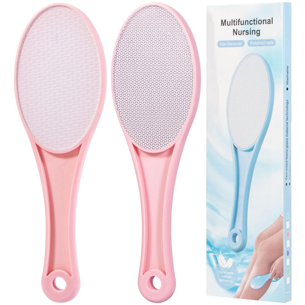 2 Pack Nano Glass Foot File Callus Remover, Beomeen Hard and Dead Skin Remover for Feet, Double Sided Foot Scrubber Pedicure Tool, Hair Eraser for Softer & Smoother Feet, Random Black/White Glass
