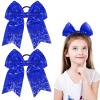2 Packs Jumbo Cheerleading Bow 8 Inch Large Cheer Hair Bows with Ponytail Holder for Teen Girls Softball Outfit Uniform(Sequin Blue) view 1