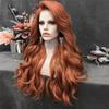 Ginger Long Natural Wavy Wigs Synthetic Lace Front Wig Mixed Color Copper Cosplay Wigs For Women Ginger 24inches view 3