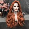 Ginger Long Natural Wavy Wigs Synthetic Lace Front Wig Mixed Color Copper Cosplay Wigs For Women Ginger 24inches view 4
