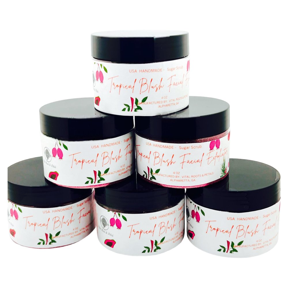 Vital Roots & Petals - "Enhance Your Glow with Tropical Blush Facial Exfoliator. Glow Boosting, Revitalize Your Skin, Radiant Skin Delight, Plant Base Ingredients, Natural Glow.