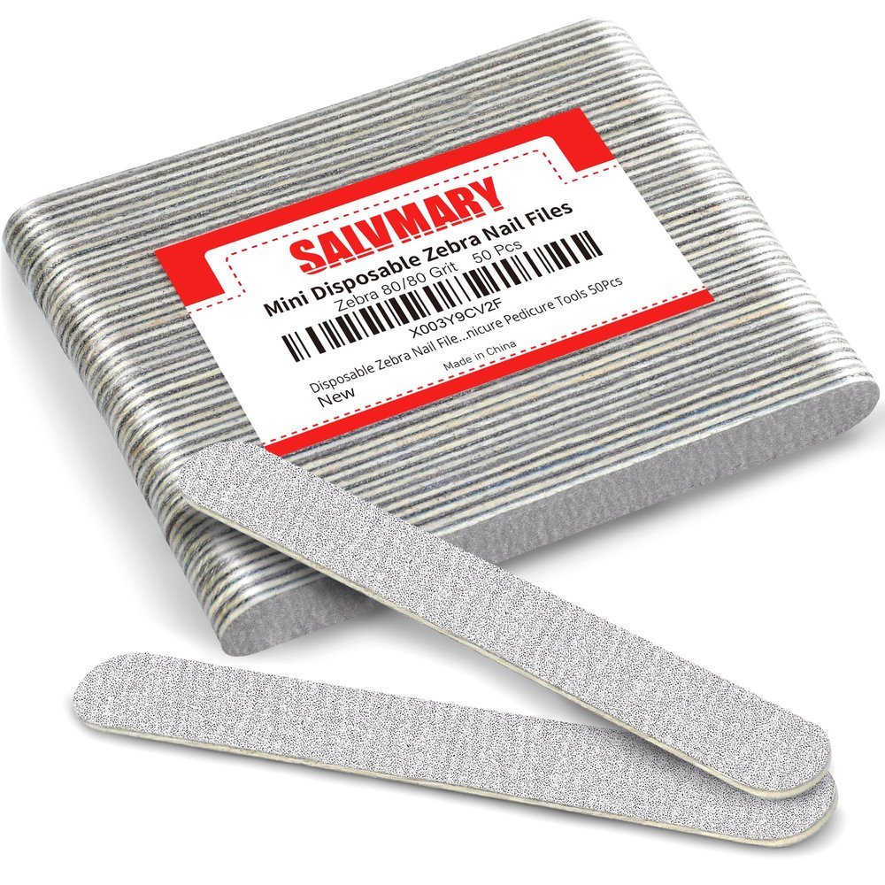 Disposable Zebra Nail Files 80/80 Grit 5 Inch Double Sided Emery Boards for Acrylic Nails Toenails Professional Manicure Pedicure Tools 50Pcs