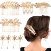 8 Pieces Leaf Hair Side Combs Gold Rhinestone Hair Pins Clips with Teeth Combs for Wedding Hair Accessories for Women, Girls, Bride, Bridesmaid (Gold) view 1