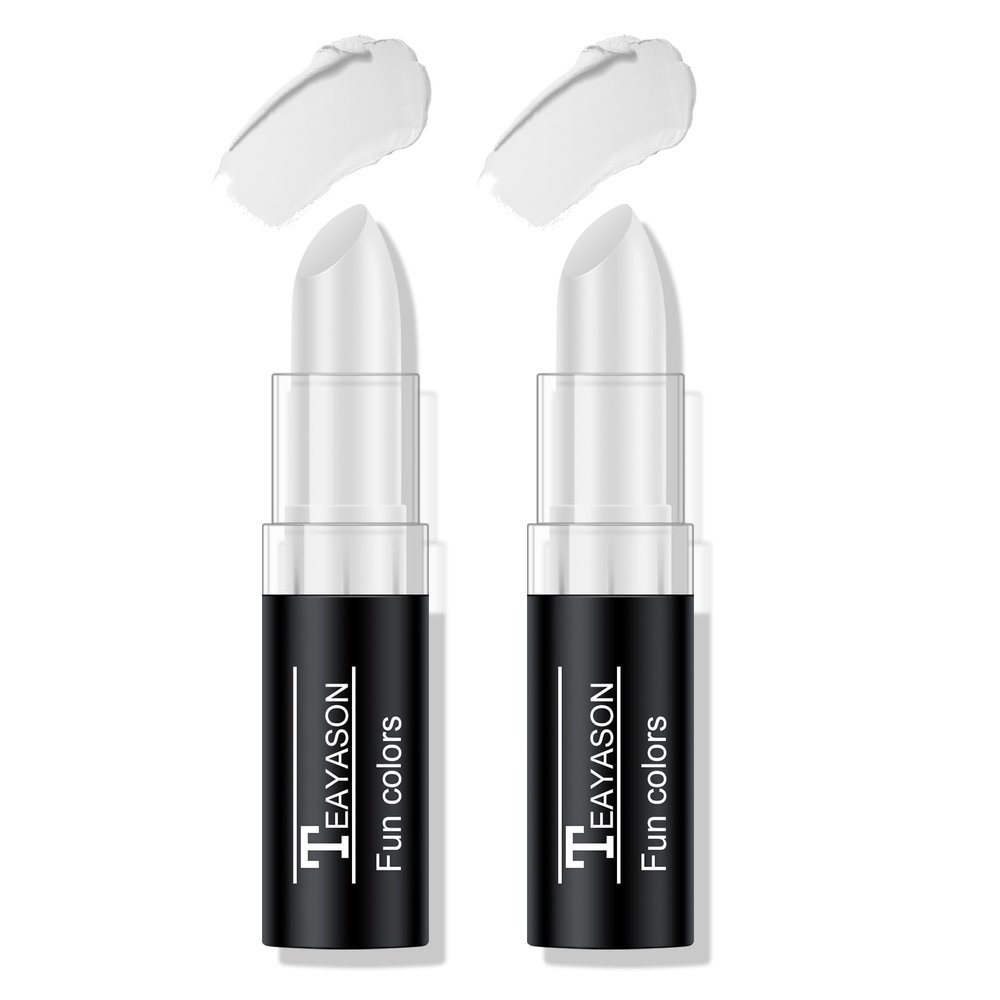FREEORR 2Pcs White Face Body Paint Stick, White lipstick for Cosplay/Halloween/Costume Parties Accessories Vampire/Joker/Clown/Zombie Makeup Cream Face& Body Paint Easy to Blend