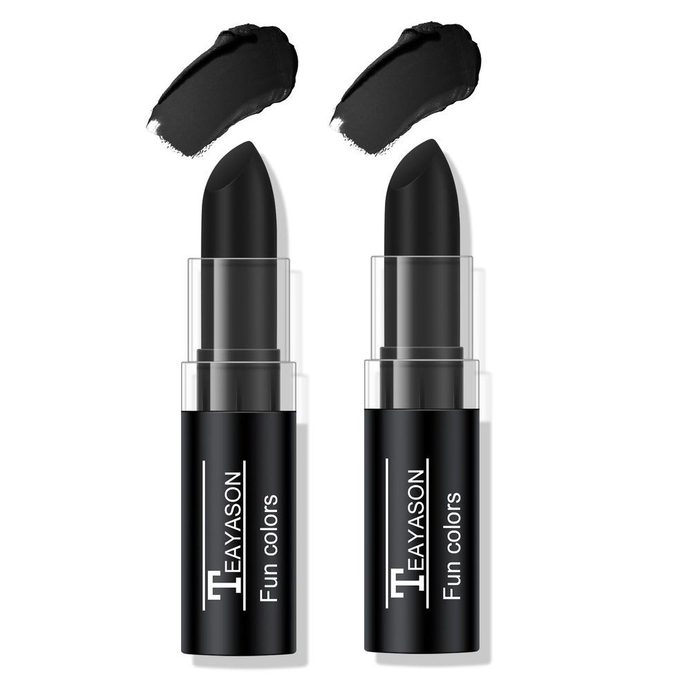 FREEORR 2Pcs Black Face Body Paint Stick Eye Black,Balck Matte Lipstick Makeup Paint Eyeblack for Baseball/Football/Halloween/Costume Accessories Vampire Makeup Cream Face Body Paint Easy to Blend