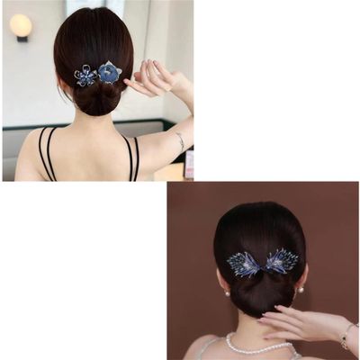 Elegant Hair Clip, Hair Bun Maker, Deft Bun Hair Tie French Twist Hair Bun, Effortless And Elegant Bun In 5 Seconds (Flower Buds + Feathers)